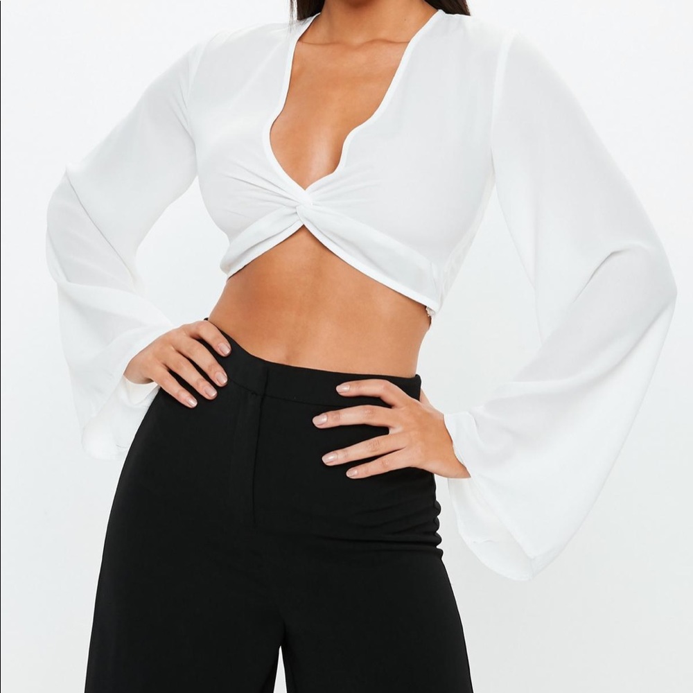 Missguided Flare Sleeve White Crop Top